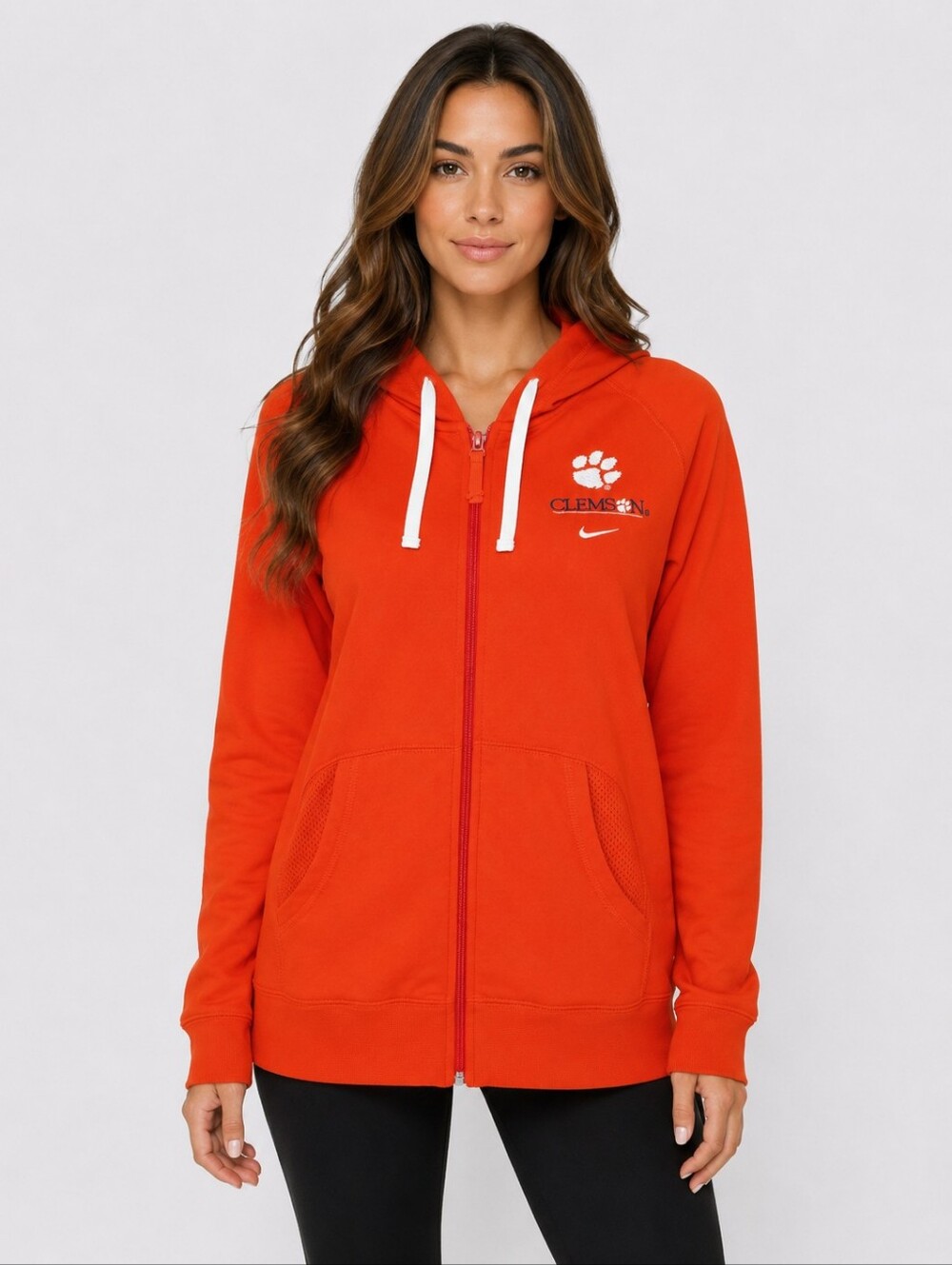 Nike Clemson Tigers Womens L NikeFIT Full Zip Hoodie Jacket Orange NCAA